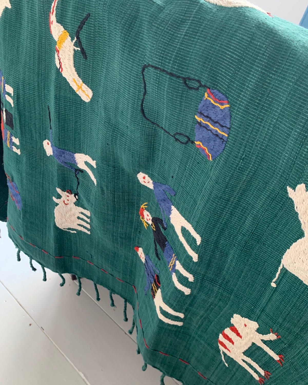 Green Embroidered Throw, Burmese Blanket | Chin State Textile | Artisan-made Blanket - YGN Collective
