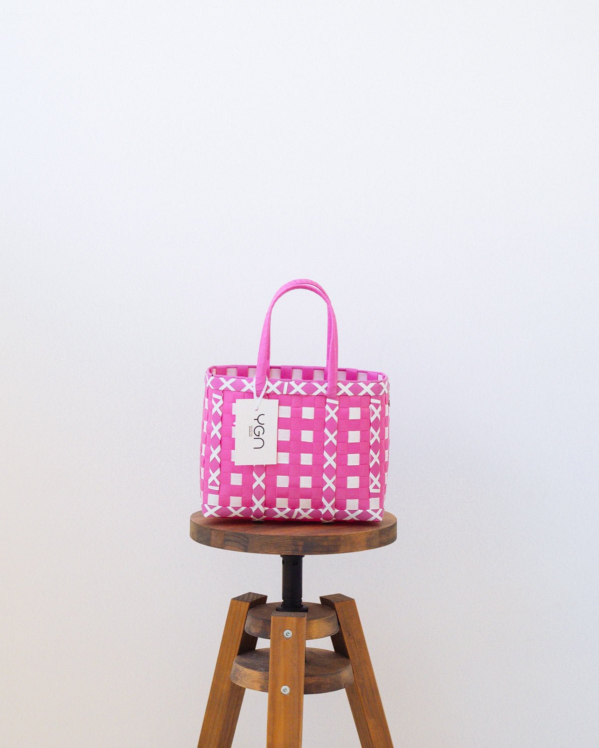 Pink Criss-Cross Woven Upcycled Basket | Shopper Bag | Beach Basket - YGN Collective