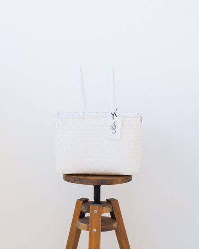 Zay Basket in All White | Woven Grocery Basket | Handmade in Myanmar - YGN Collective