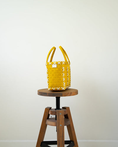 Yellow and White Cross Design Basket | Shopper Bag | Laundry Basket | Summer Basket - YGN Collective