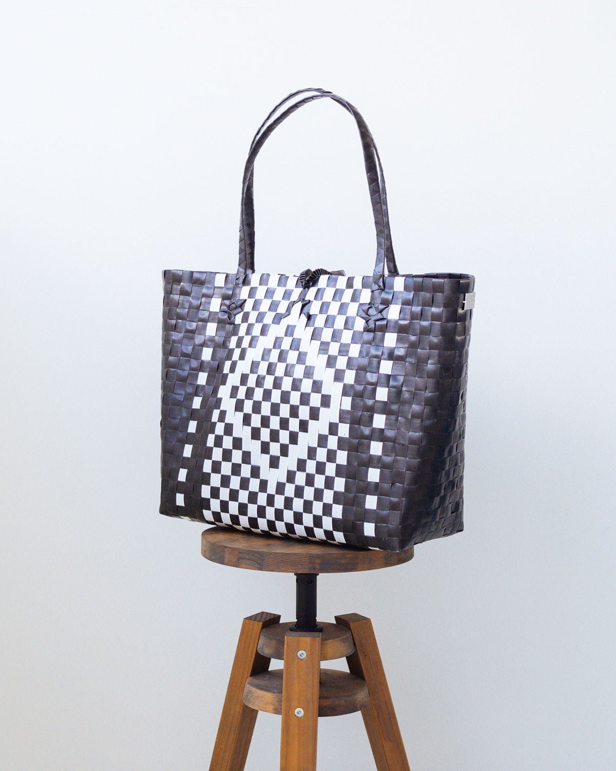 Black and White Diamond Design Woven Tote Bag