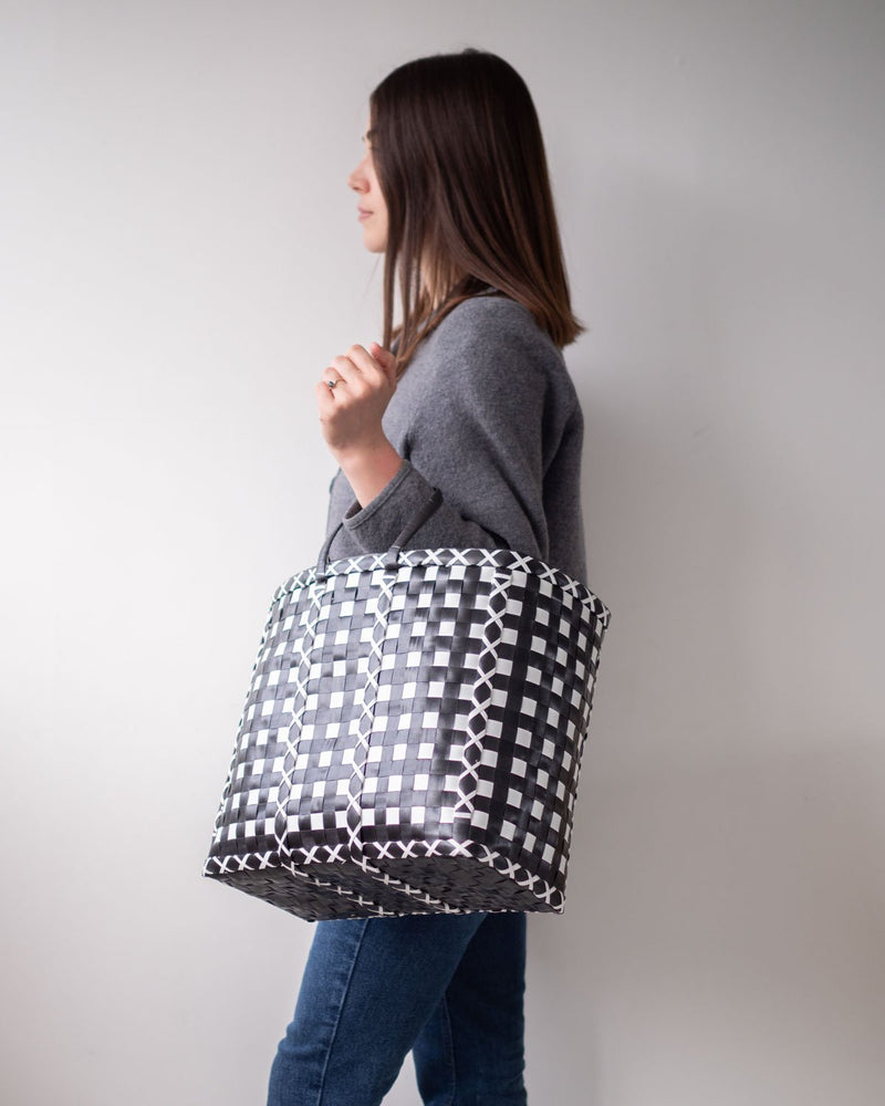 Black Criss-Cross Woven Basket | Shopper Bag - YGN Collective