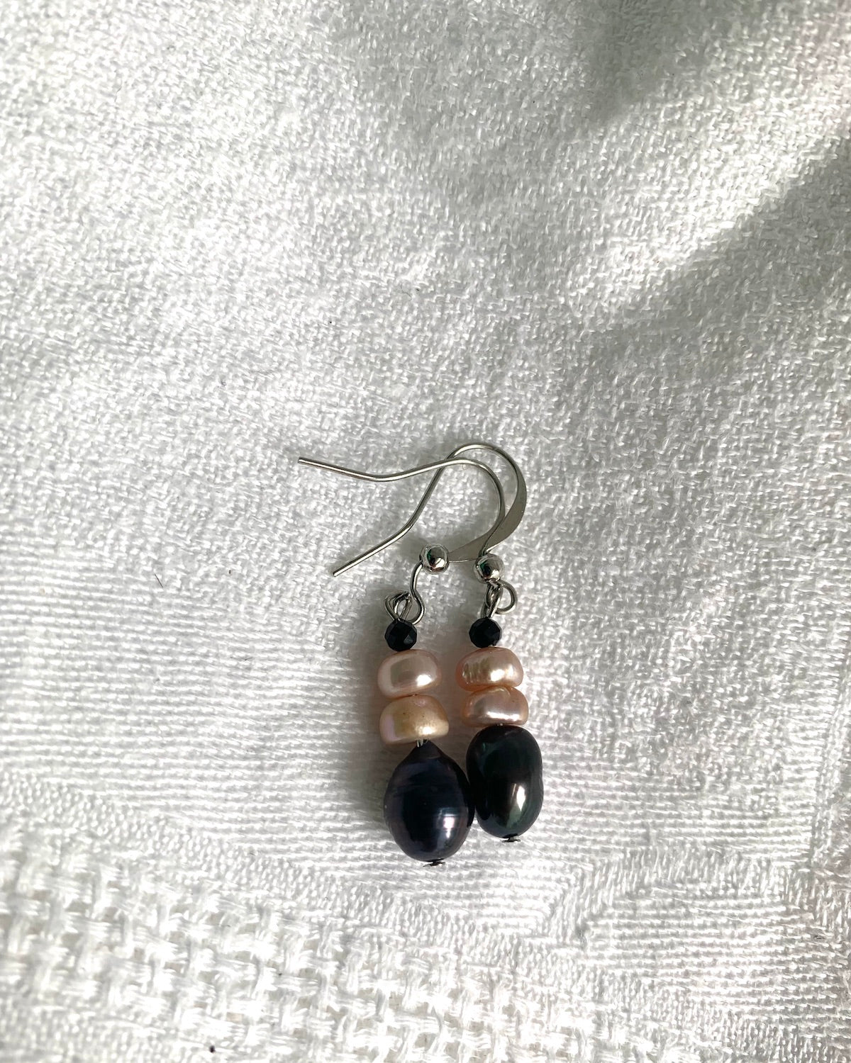 Black Pearl and Pale Pink Freshwater Pearl Drop Earrings | Handmade in Myanmar - YGN Collective