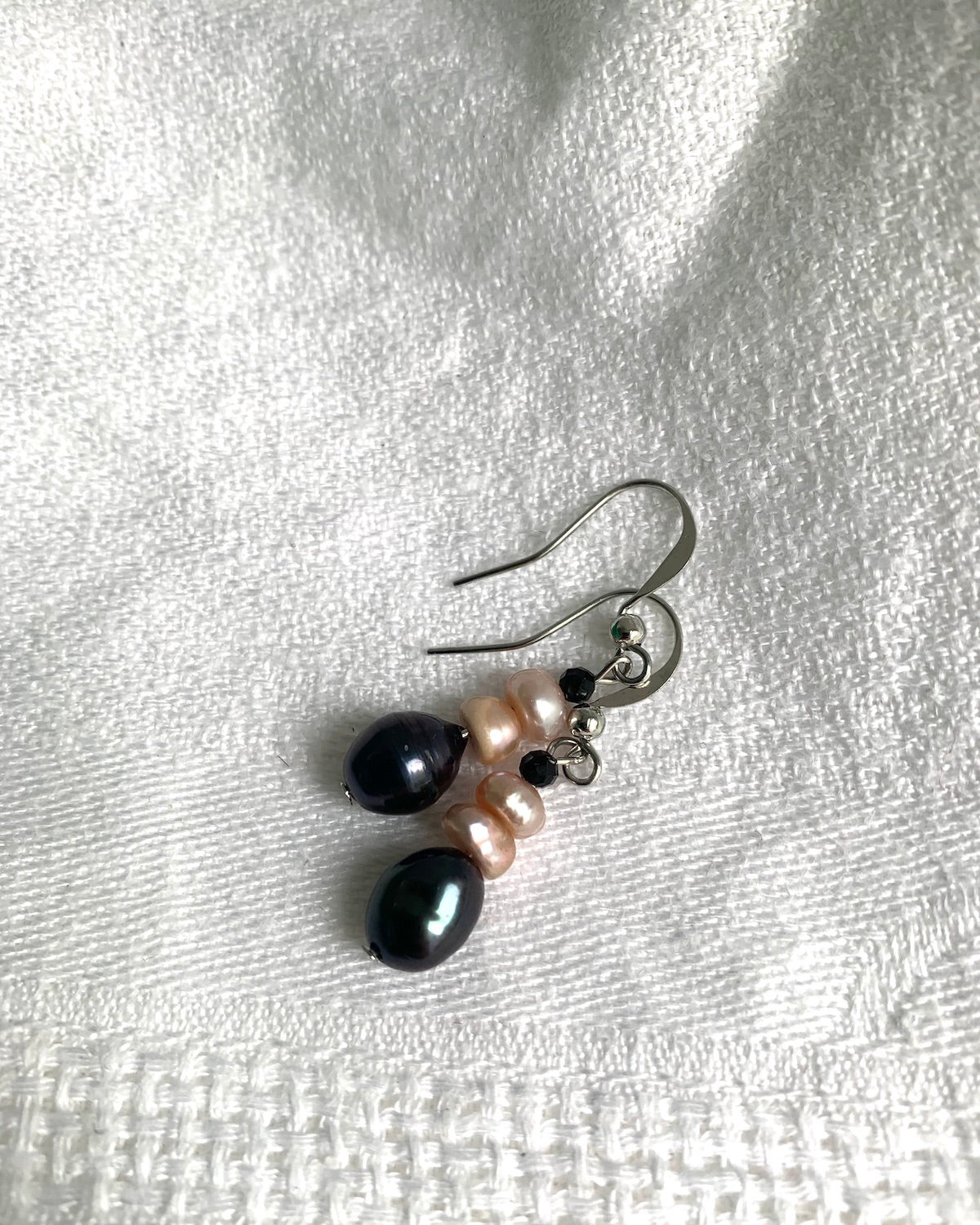 Black Pearl and Pale Pink Freshwater Pearl Drop Earrings | Handmade in Myanmar - YGN Collective