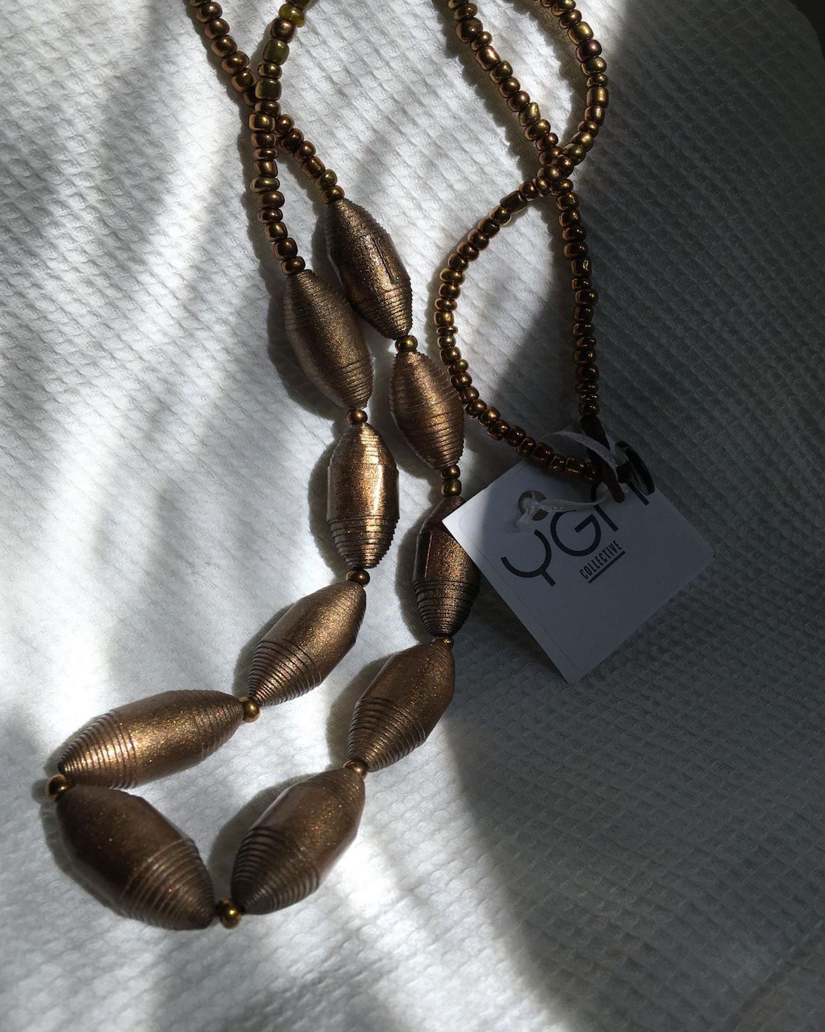 Brown Metallic Paper Bead and Small Bronze Bead Necklace | Handmade in Yangon, Myanmar - YGN Collective