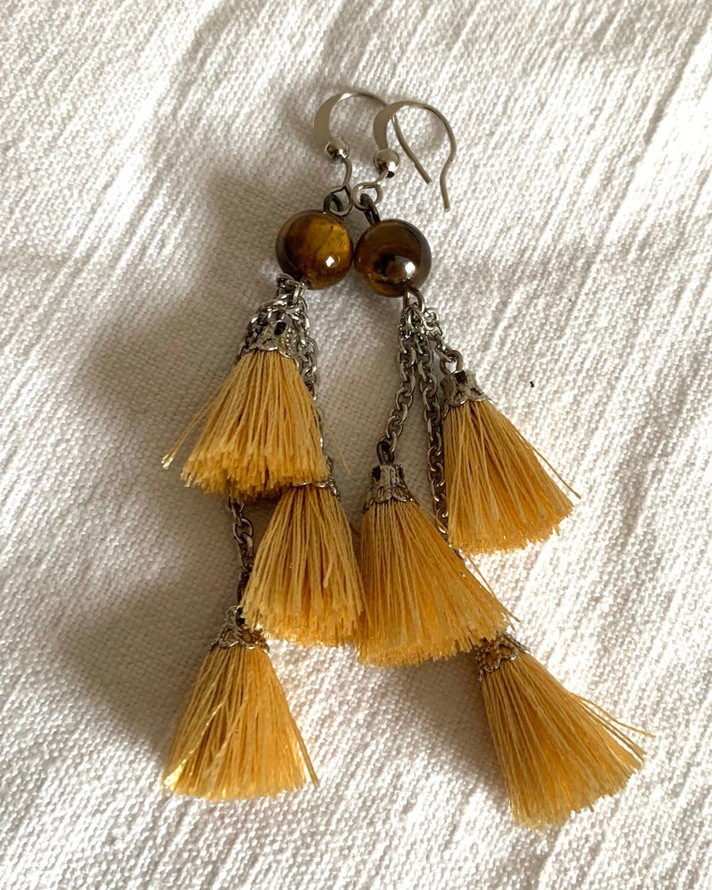 Chain and Tassel Earrings in Beige | Cute Ethical Earrings | Artisan Jewellery - YGN Collective
