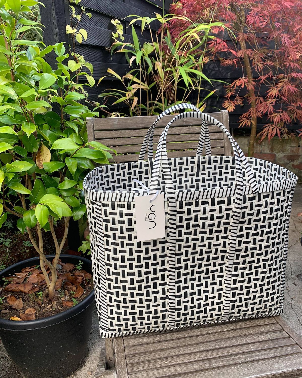 Large Basket Black & White | Shopping Basket | Upcycled Plastic Storage Basket | Home Basket Laundry Basket - YGN Collective