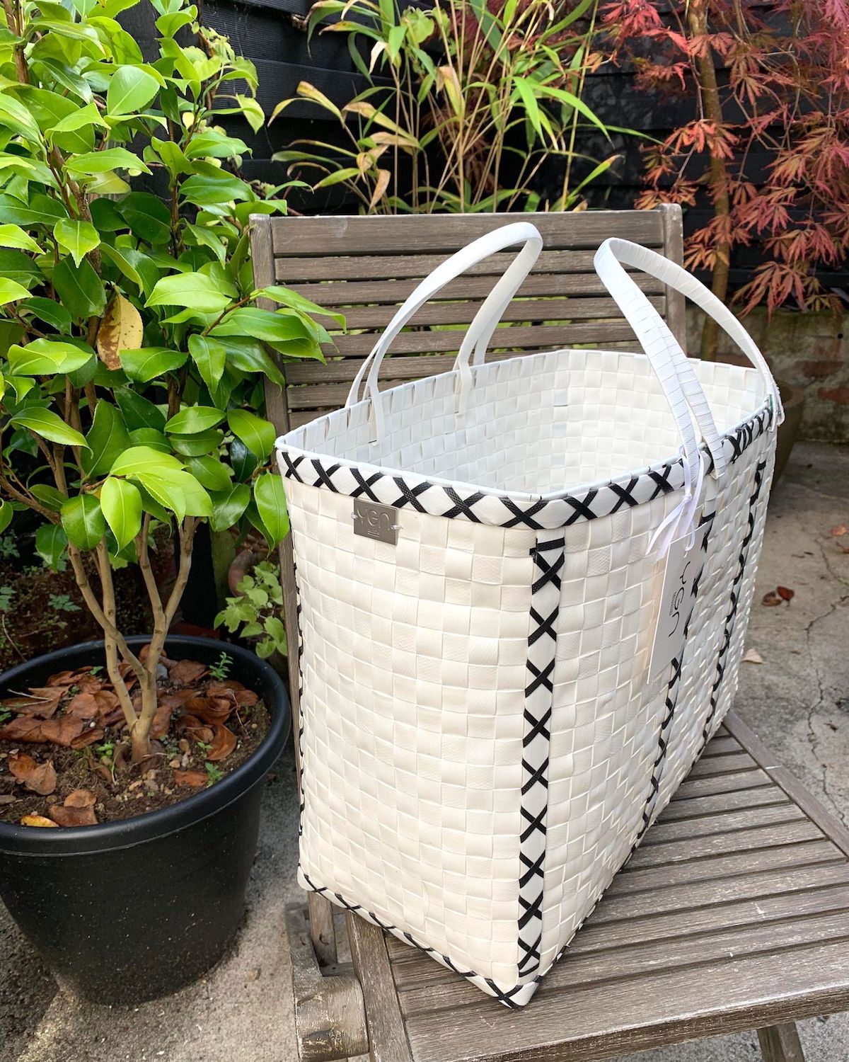 Basket in White, Shopping Basket, Upcycled Plastic Storage Basket