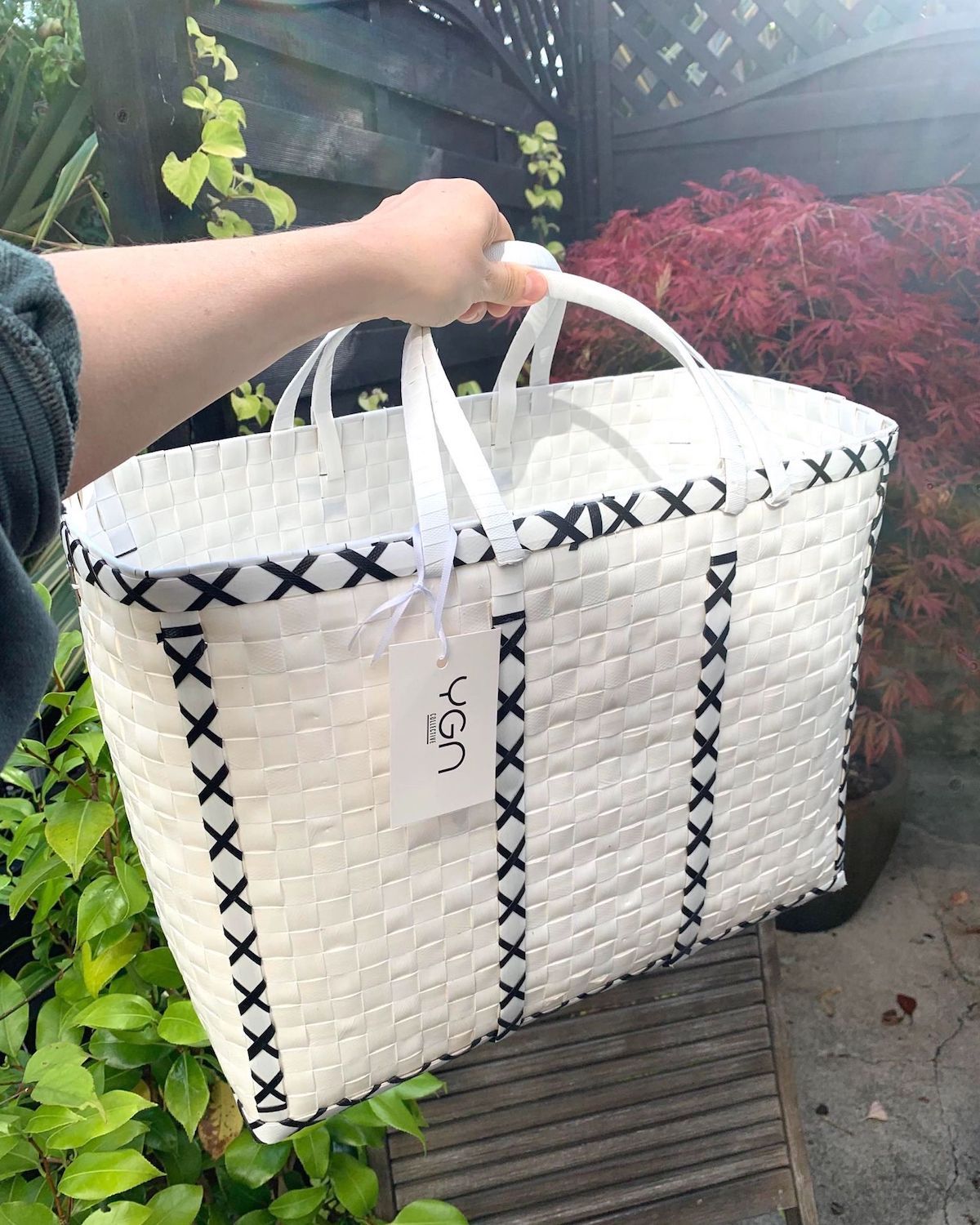 Basket in White, Shopping Basket, Upcycled Plastic Storage Basket