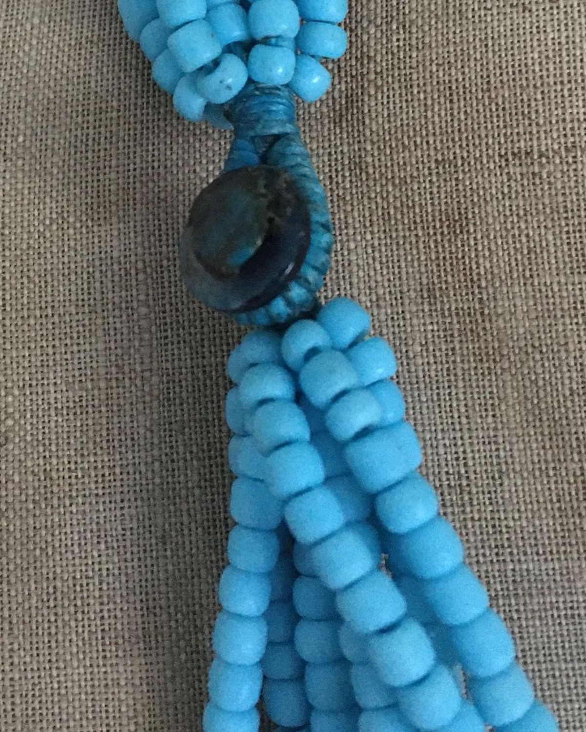 Light Blue Opaque Glass Bead Necklace with Bronze Accent