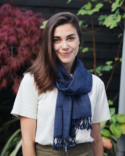 Lotus Stem Silk Scarf in Indigo | 100% Pure Lotus Handwoven Scarf - YGN Collective