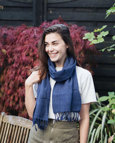 Lotus Stem Silk Scarf in Indigo | 100% Pure Lotus Handwoven Scarf - YGN Collective