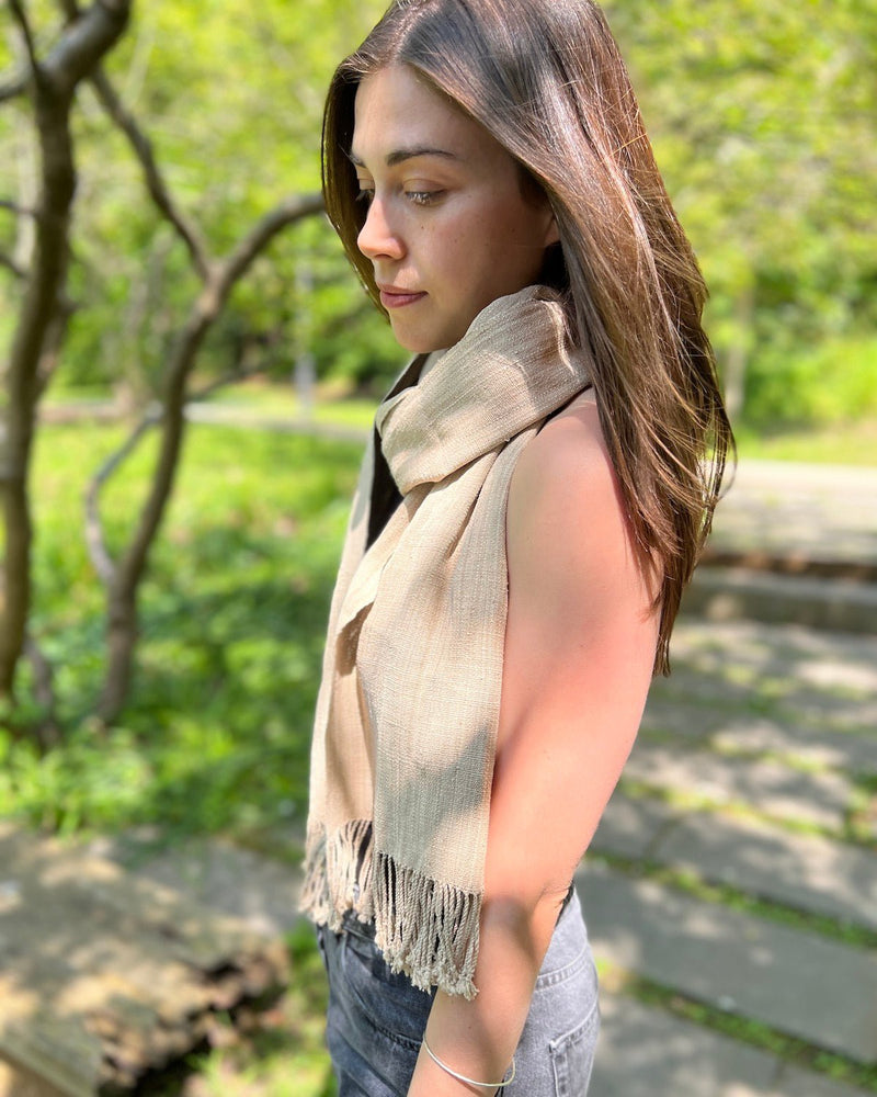 Lotus Stem Silk Scarf in Natural | 100% Pure Lotus Handwoven Scarf - YGN Collective