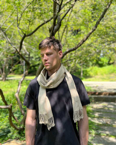 Lotus Stem Silk Scarf in Natural | 100% Pure Lotus Handwoven Scarf - YGN Collective