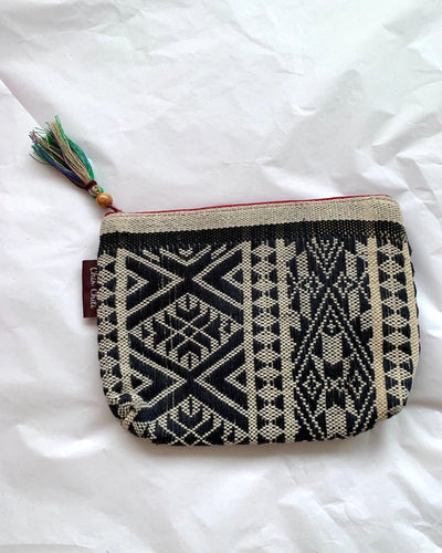 Makeup Bag, Zip Purse in Black with Tassel | Chin Textile Purse with Tassel - YGN Collective