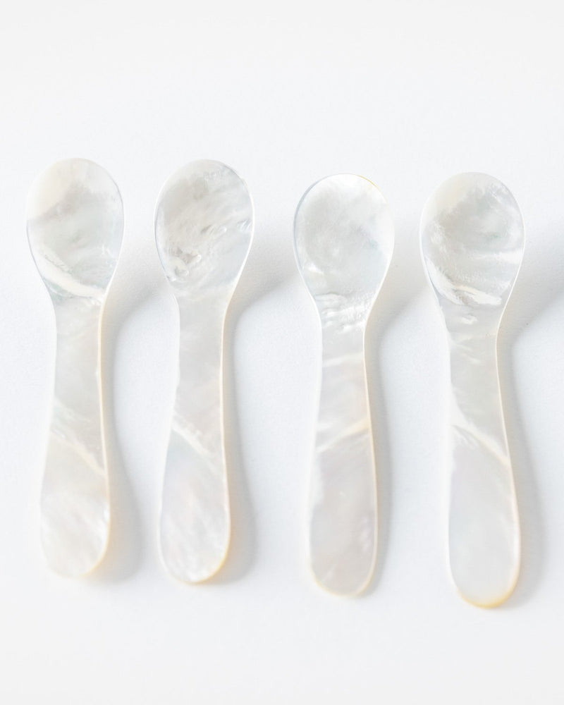 Handcarved Mother of Pearl Shell Teaspoons, Set of Four | Set of Caviar Spoons - YGN Collective