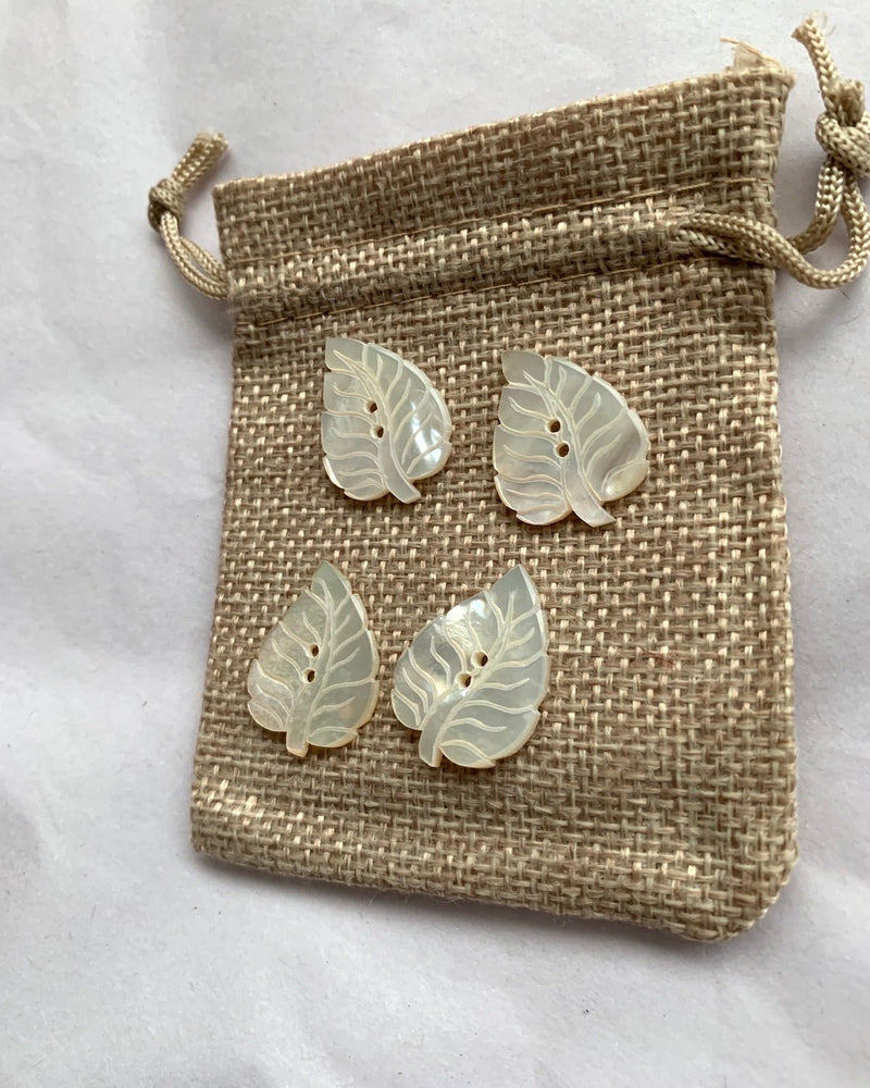 Mother of Pearl Leaf Shell Rare Buttons | Hand Carved Buttons | Natural Buttons | Two Hole Buttons for Sewing or Collectors - YGN Collective