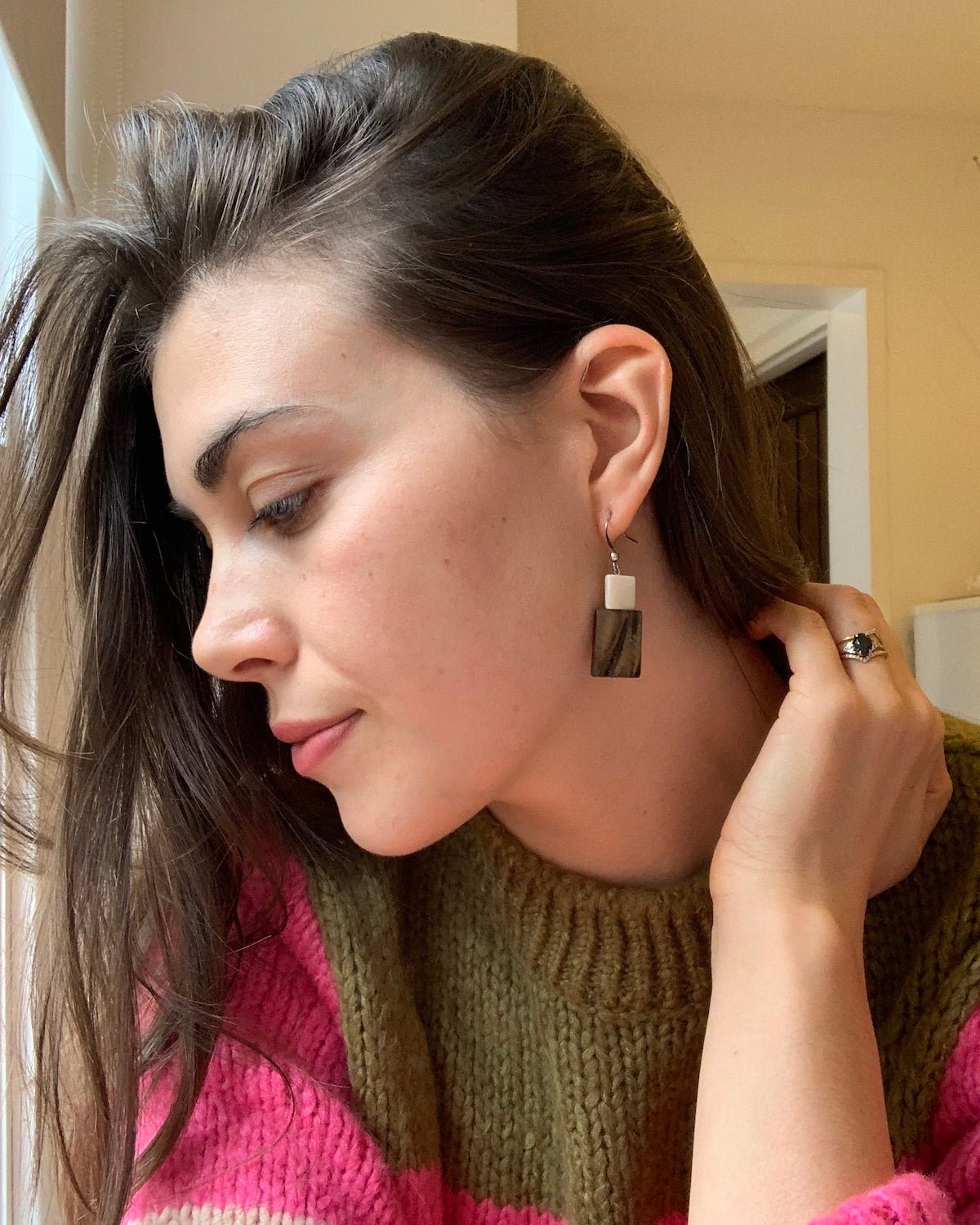 Mother of Pearl Rectangular Drop Earrings in Bronze | Island Inspired Earrings - YGN Collective