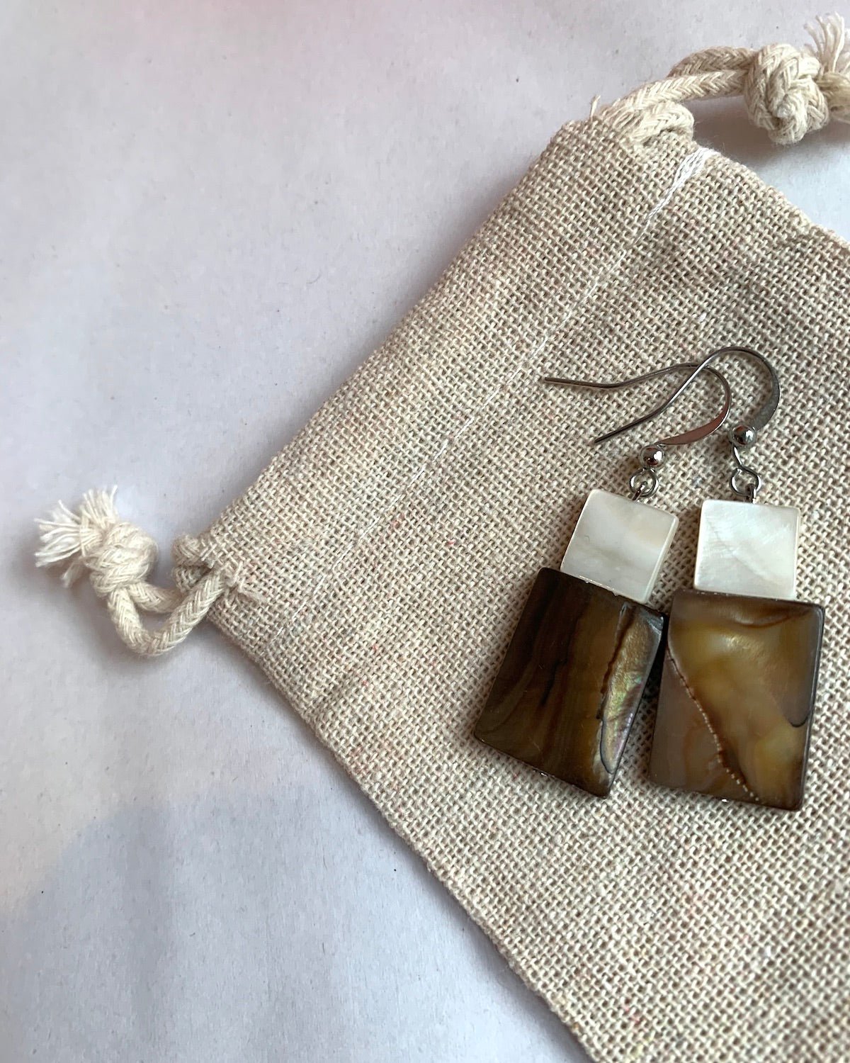 Mother of Pearl Rectangular Drop Earrings in Bronze | Island Inspired Earrings - YGN Collective