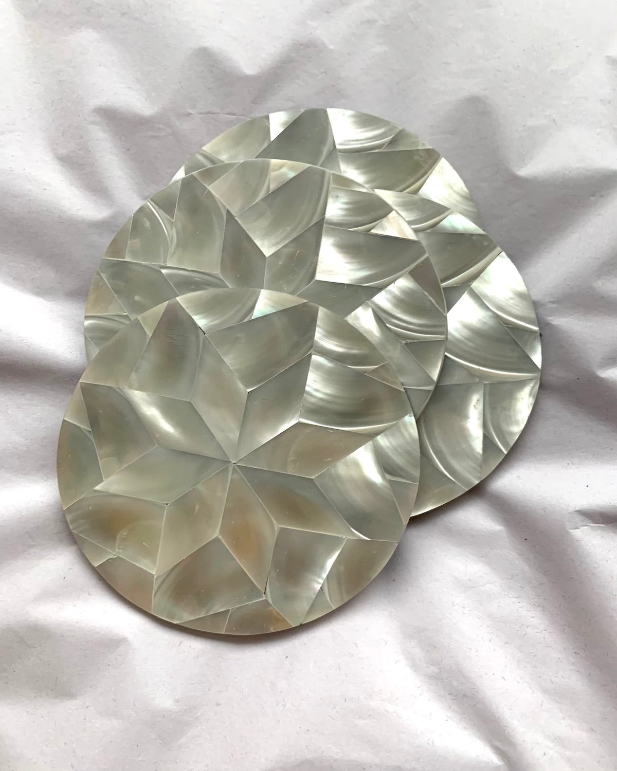 Natural White Mother of Pearl Shell and Glass Coasters Set of Four | Artisan Made in Myanmar - YGN Collective
