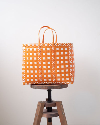 Orange and White Cross Design Basket | Upcycled Shopping Basket - YGN Collective