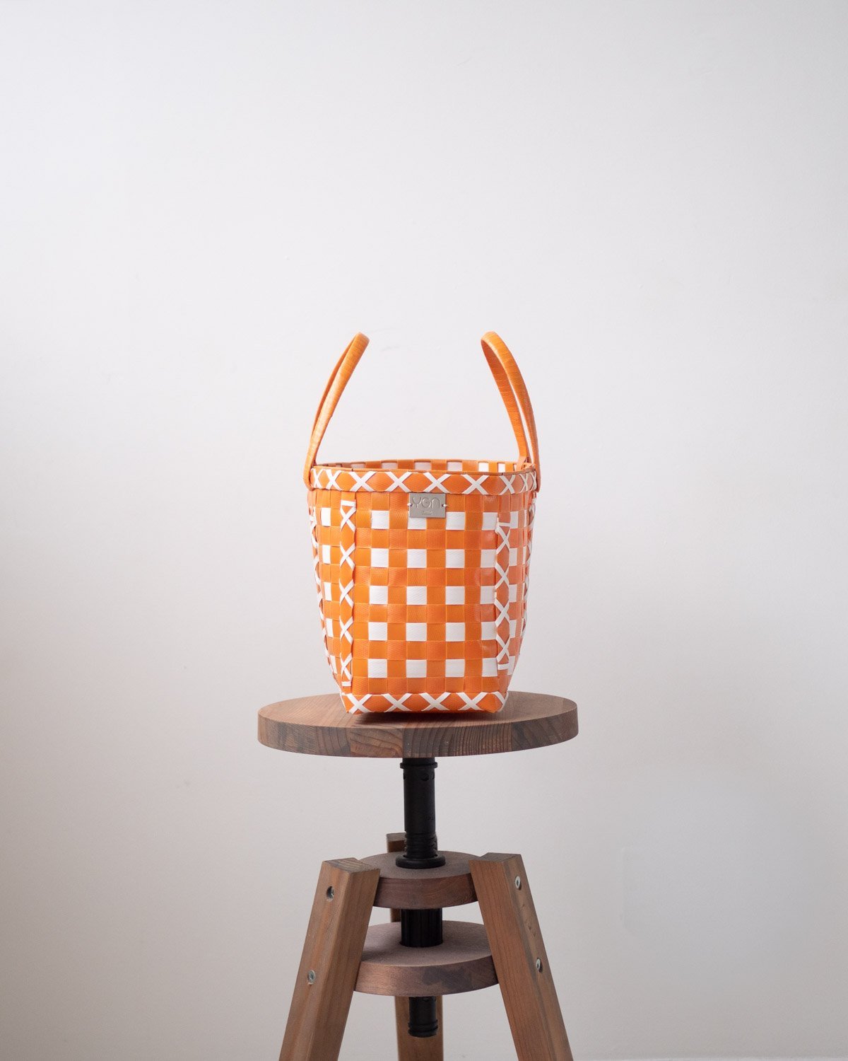 Orange and White Cross Design Basket | Upcycled Shopping Basket - YGN Collective