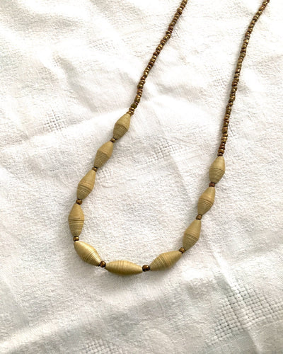Paper Bead and Small Bronze Bead Necklace - YGN Collective