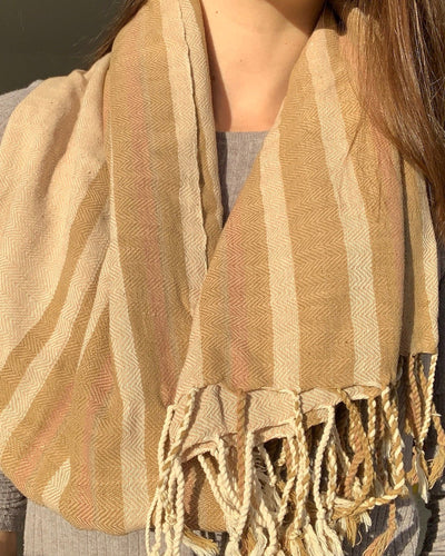 Pure Cotton Scarf in Musk Stripe with Tassels | Flat Weave | Woven by Hand in Myanmar - YGN Collective