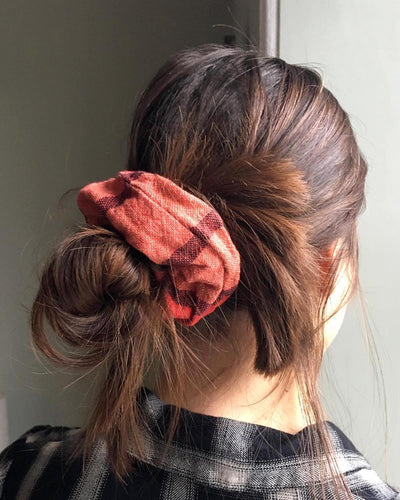 Pure Cotton Scrunchie in Red | Naturally Dyed Loom Woven Textile Scrunchie | Artisan Made - YGN Collective