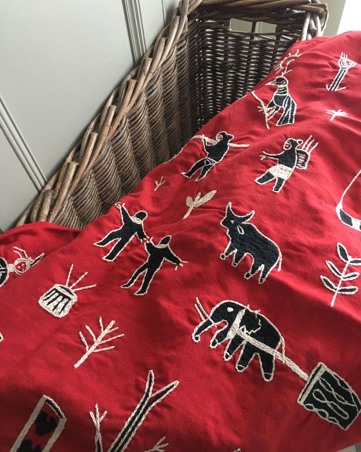 Red Embroidered Throw, Burmese Blanket - YGN Collective