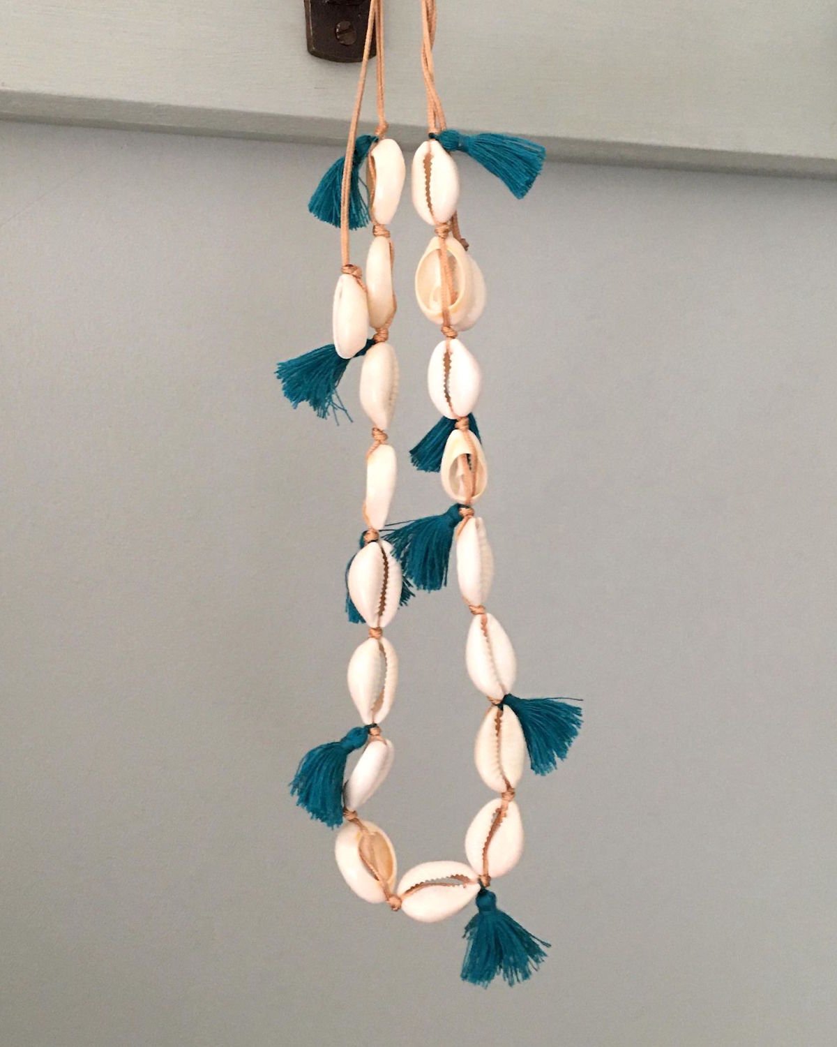 Shell Blue Tassel Necklace Free of Metals Island Inspired