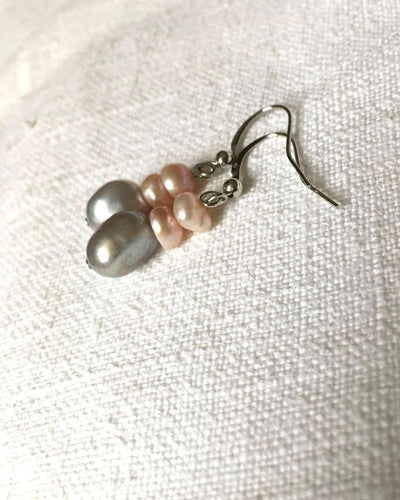 Silver and Pale Pink Freshwater Pearl Drop Earrings | Handmade in Myanmar - YGN Collective