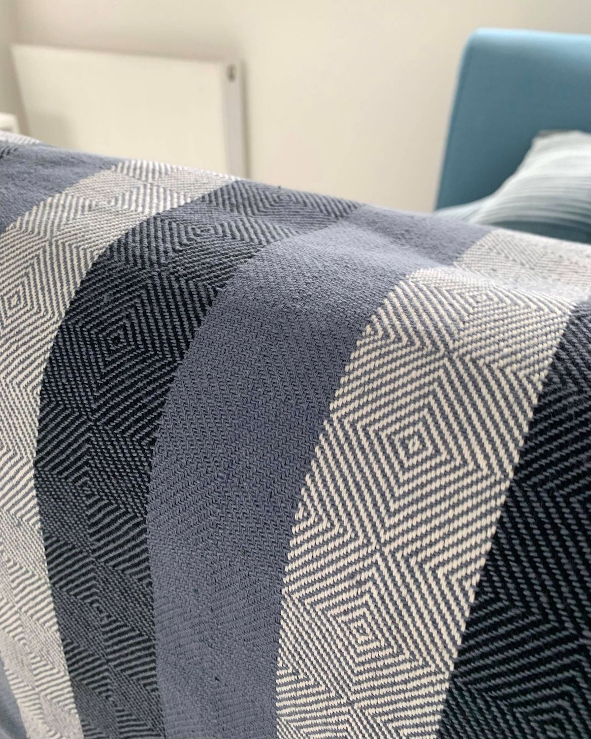 Stripey Blue and White Burmese Blanket Throw, Loom Woven, 100% Cotton, Traditional Ethnic Design - YGN Collective