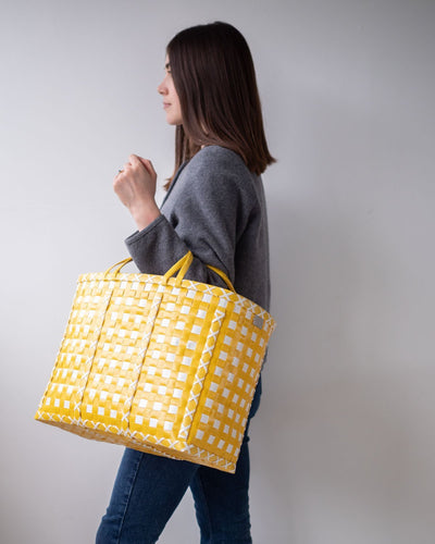 Yellow and White Cross Design Basket | Shopper Bag | Laundry Basket | Gym Bag - YGN Collective