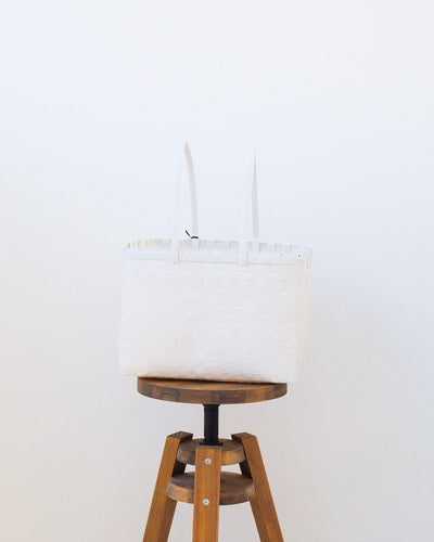 Zay Basket in All White | Woven Grocery Basket | Handmade in Myanmar - YGN Collective