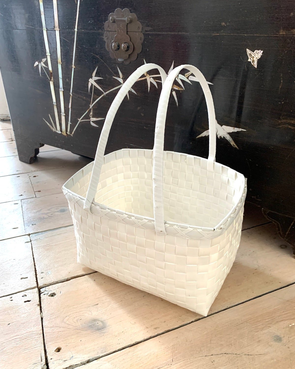 Zay Basket in All White | Woven Grocery Basket | Handmade in Myanmar - YGN Collective