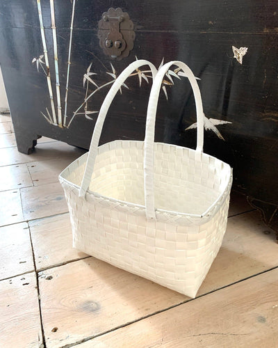Zay Basket in All White | Woven Grocery Basket | Handmade in Myanmar - YGN Collective