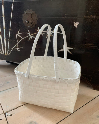 Zay Basket in All White | Woven Grocery Basket | Handmade in Myanmar - YGN Collective